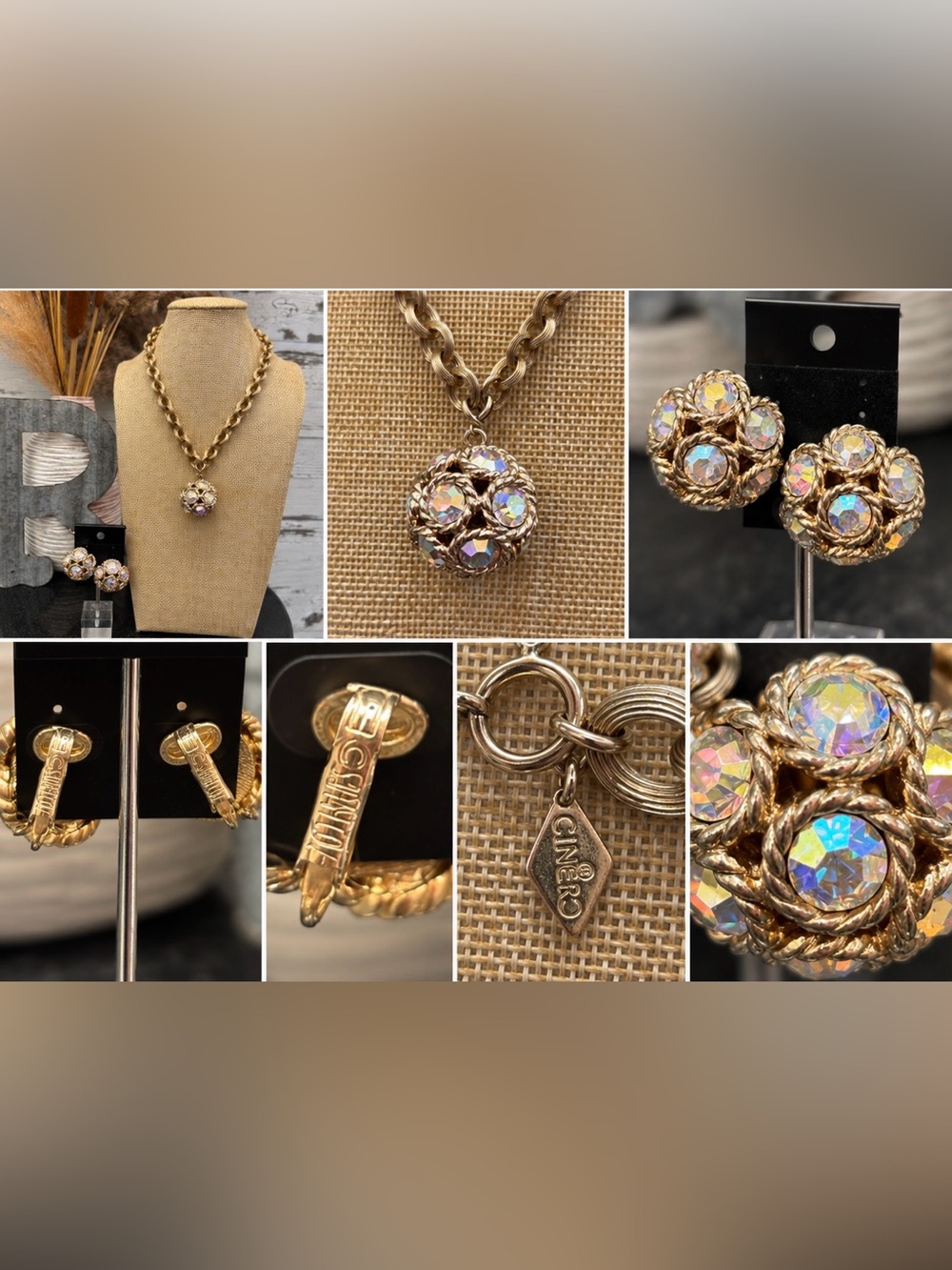 Sarah Coventry New Gold-Tone Aurora Borealis Crystal Cluster Necklace
